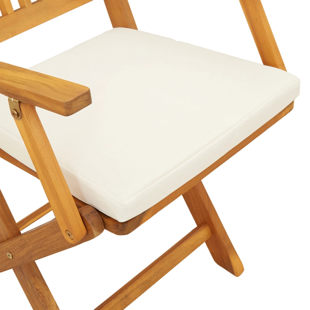 Sedia da Giardino Pieghevole  con Cuscino Bianco 6 pezzi in Legno Massello di Acacia