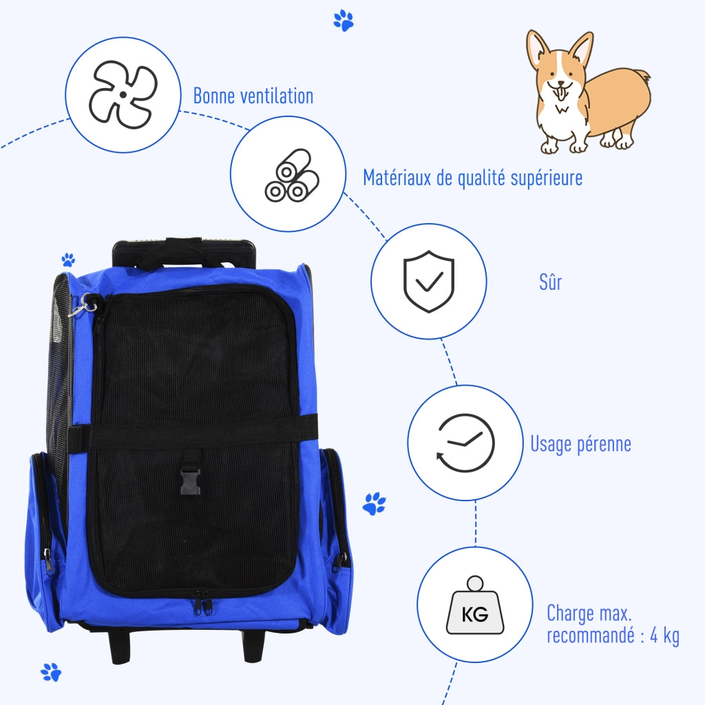 Carrello Trasporto per Cane 2 in 1 ¨C Zephmum ¨C Blu 42x25x55 cm