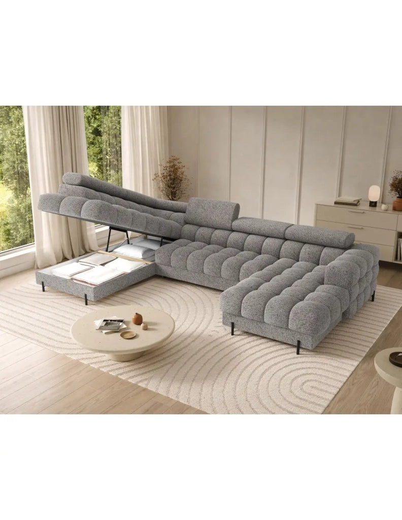Divano panoramico convertibile Grigio melange angolo sinistro FERARIA 358x93x202cm