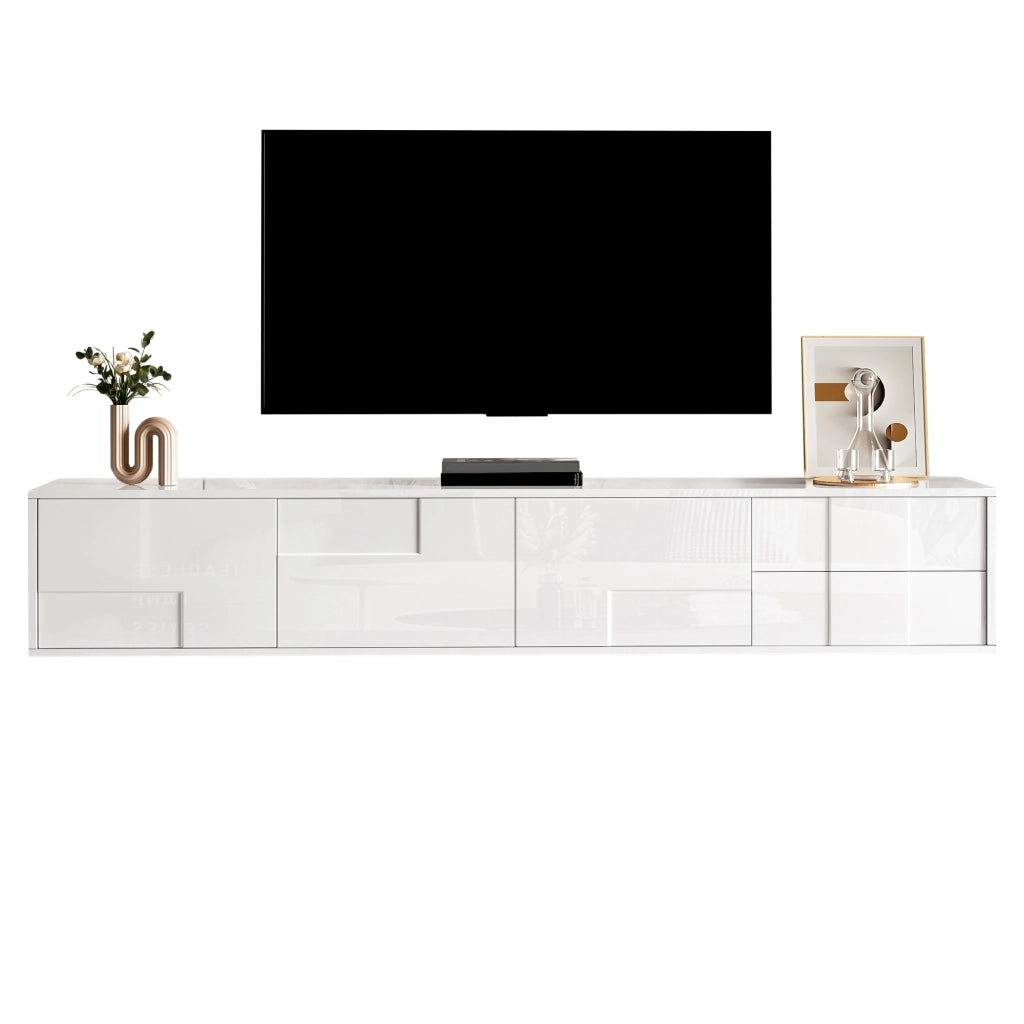 OKWISH Mobile TV con 3 Ante e 2 Cassetti, Montaggio a Parete o a Terra, Frontali senza Maniglie, Soggiorno, MDF, 170 x 30 x 30.5 cm