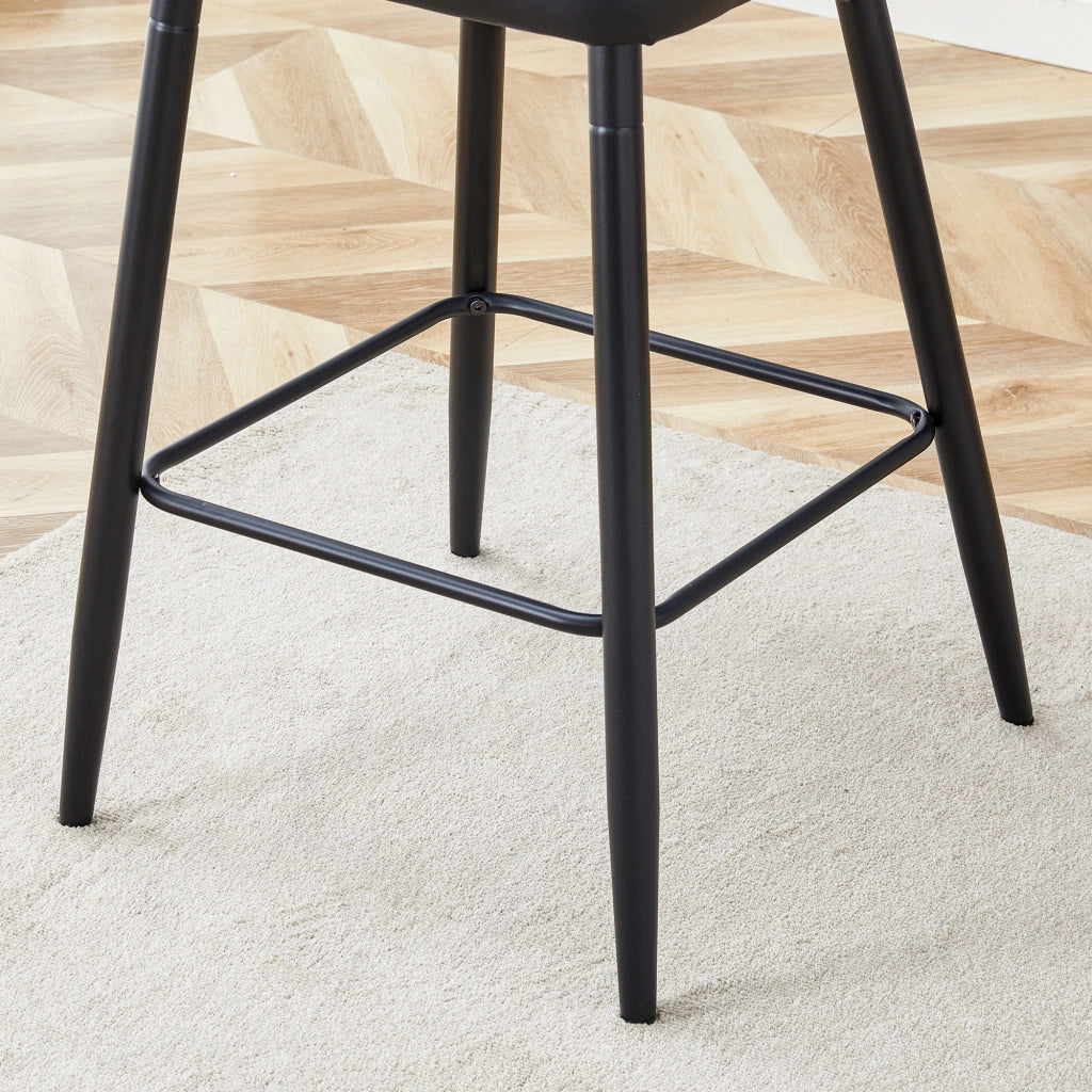Set di 2 Sgabelli da Bar con Schienale Ergonomico e Poggiapiedi; Piedini Regolabili; Metallo e PU; Nero
