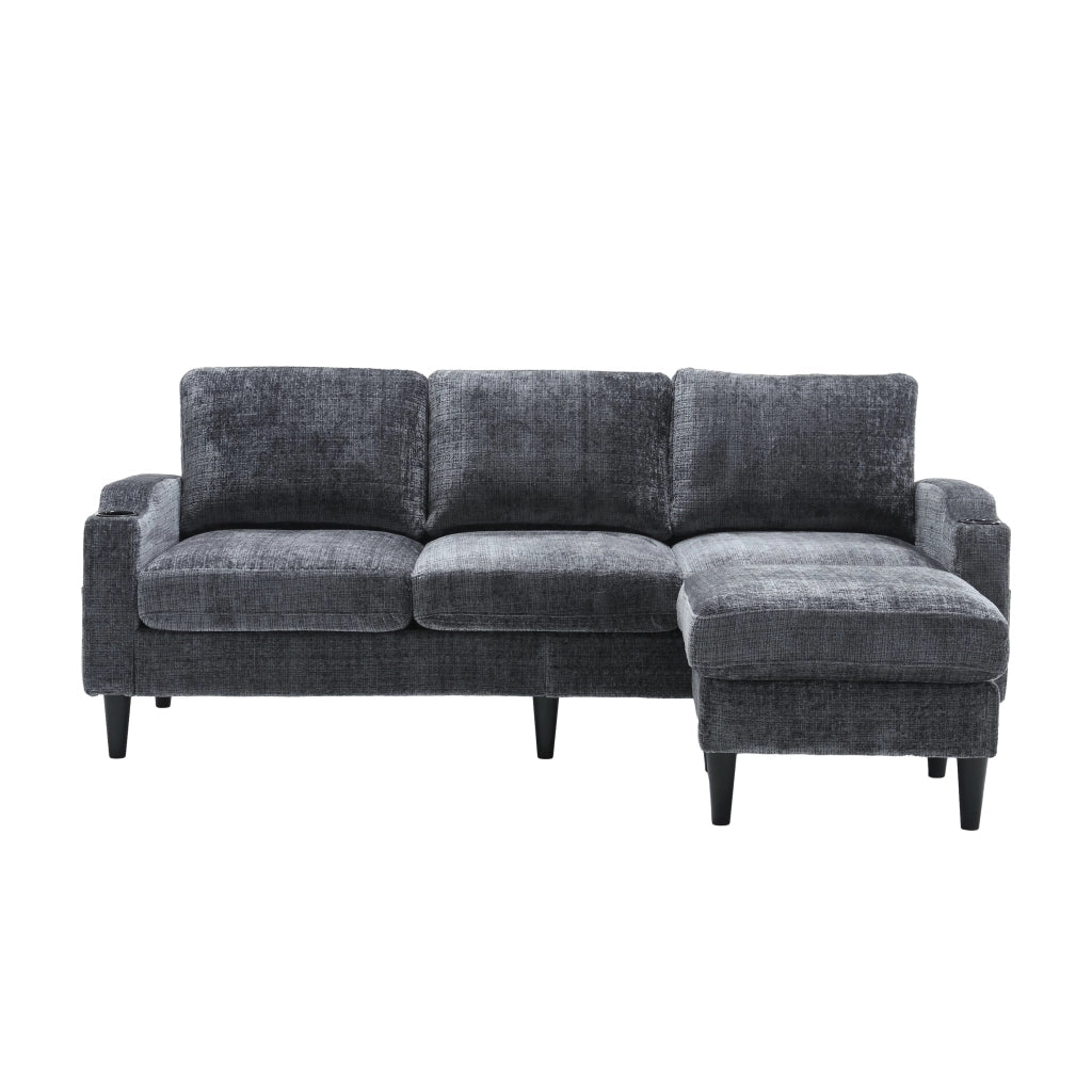 Divano 4 Posti con Poggiapiedi e Contenitore ¨C MINIMAL ¨C Velluto, Braccioli, Portabicchieri