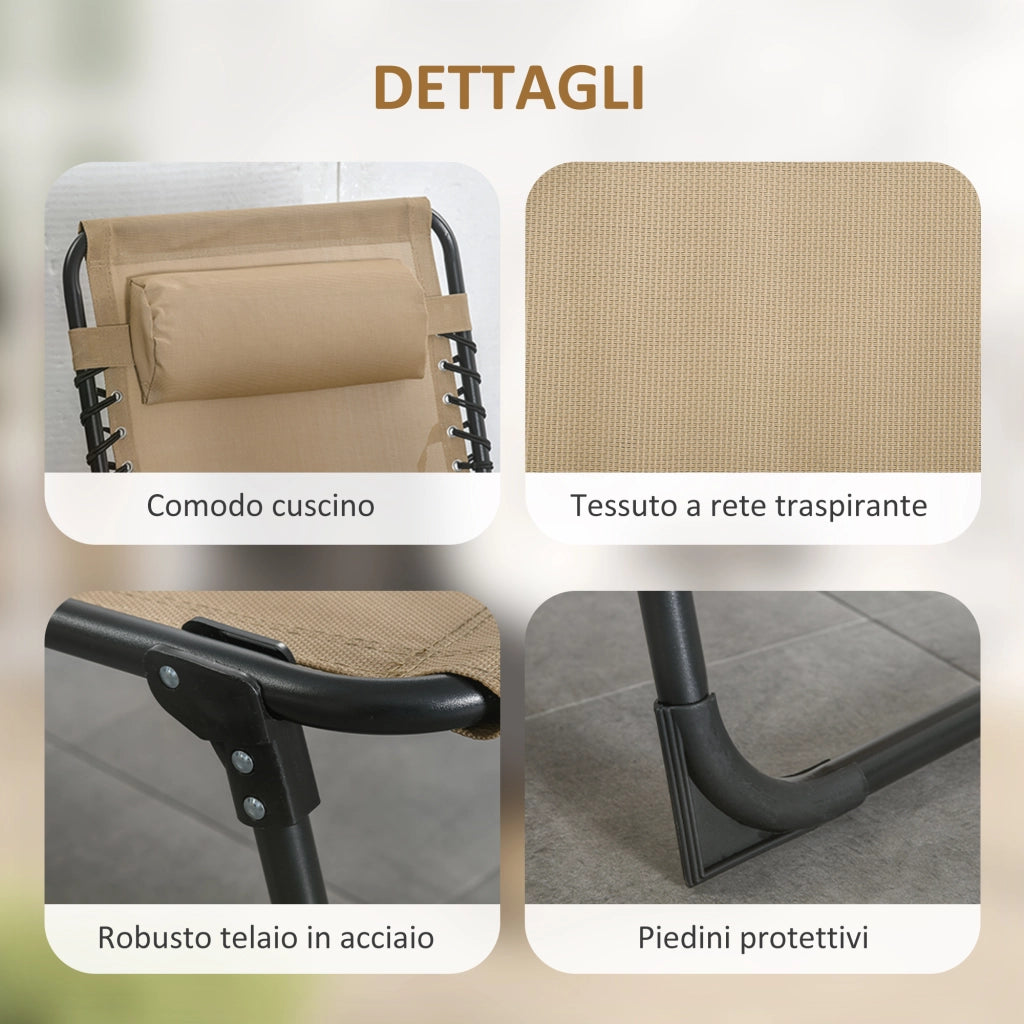 Sdraio da Giardino Pieghevole con Schienale Reclinabile su 5 Posizioni e Cuscino, 185x58x30cm, Beige