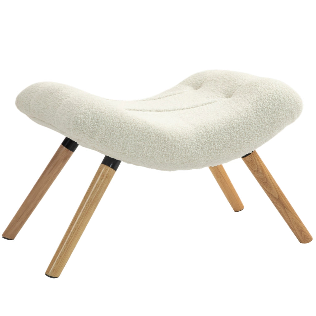 Pouf imbottito con rivestimento in tessuto e gambe in legno ¨C Zephmum ¨C Cremewei?