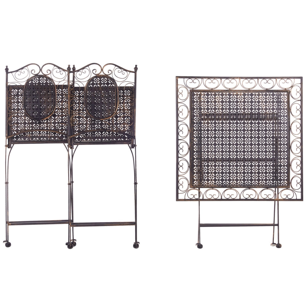 Set da Giardino Bistro Pieghevole 70 x 70 cm in Metallo color Nero stile retrò 2 sedie un tavolo