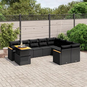Set Divani da Giardino 10pz con Cuscini in Polyrattan Nero 3273239