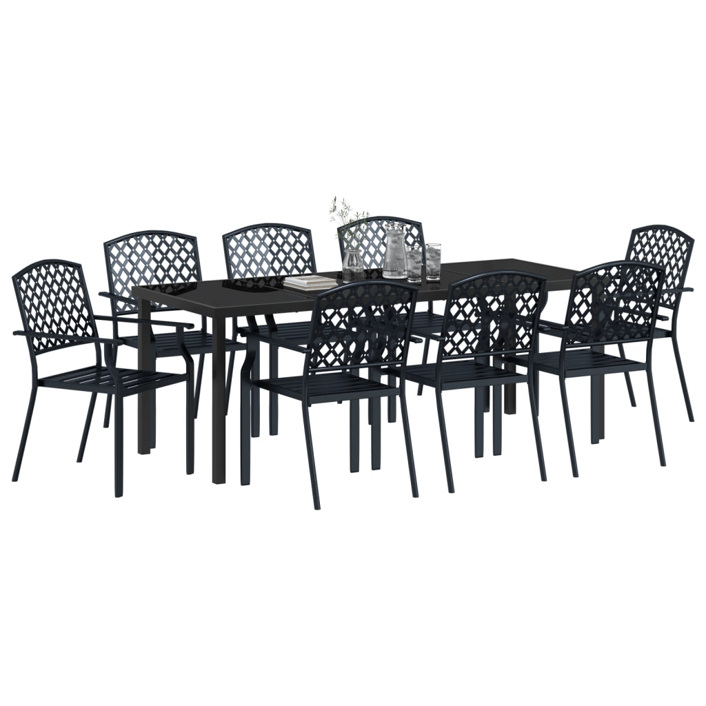 Set da Pranzo per Giardino da 9 Pezzi in Acciaio Anthracite