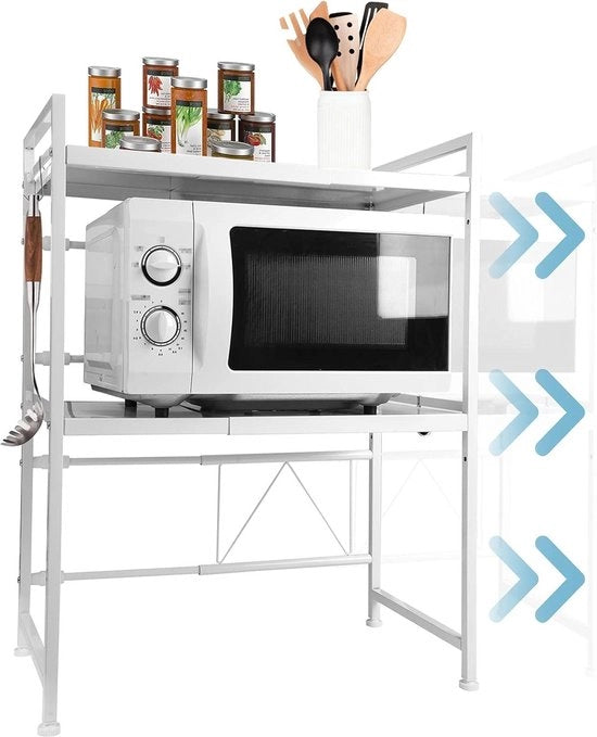 Magnetronrek keukenbakker 3-laags, espandibile e regolabile in altezza, piastra in acciaio di carbonio con 3 ganci clip - supporto elettrico per forno con piatto girevole elettrico.