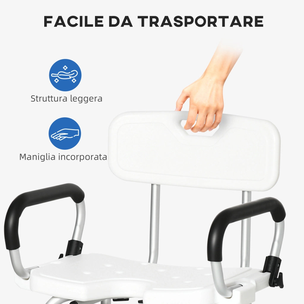 Sedia da Doccia Imbottita a U per Anziani e Disabili ¨C Xylo ¨C Bianco 54x52x70-82cm
