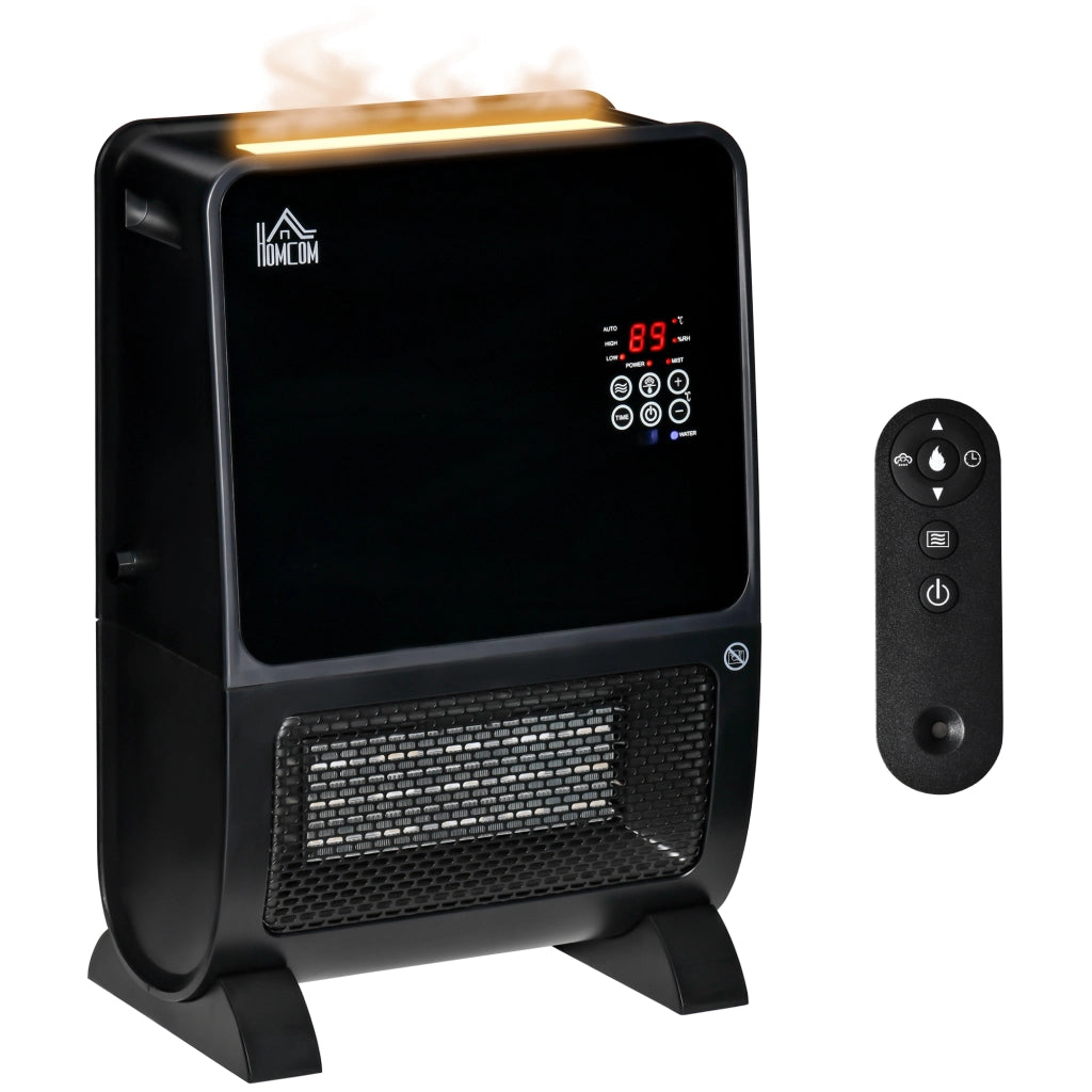 Stufa Elettrica 2in1 con Umidificatore, Luce LED 3 Colori, Timer e Telecomando, 33x21x49.5 cm, Nero