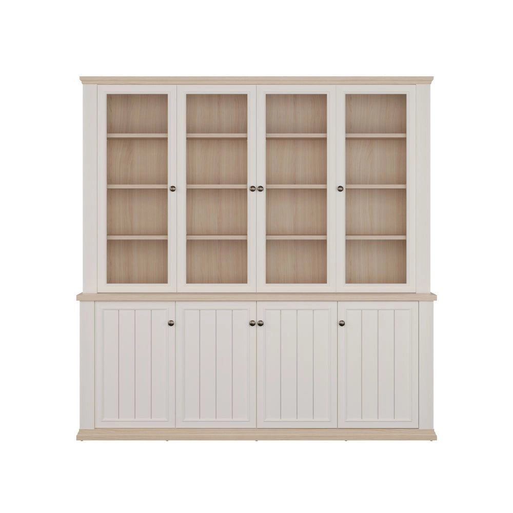 Vetrina Essenza con 4 ante a vetro e 4 ante in stile classico colore bianco e rovere