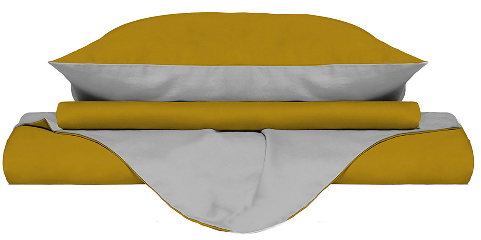 Copripiumino Singolo con Sacco e Federe Doubleface Senape/Grigio Chiaro