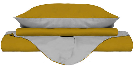 Copripiumino Singolo con Sacco e Federe Doubleface Senape/Grigio Chiaro