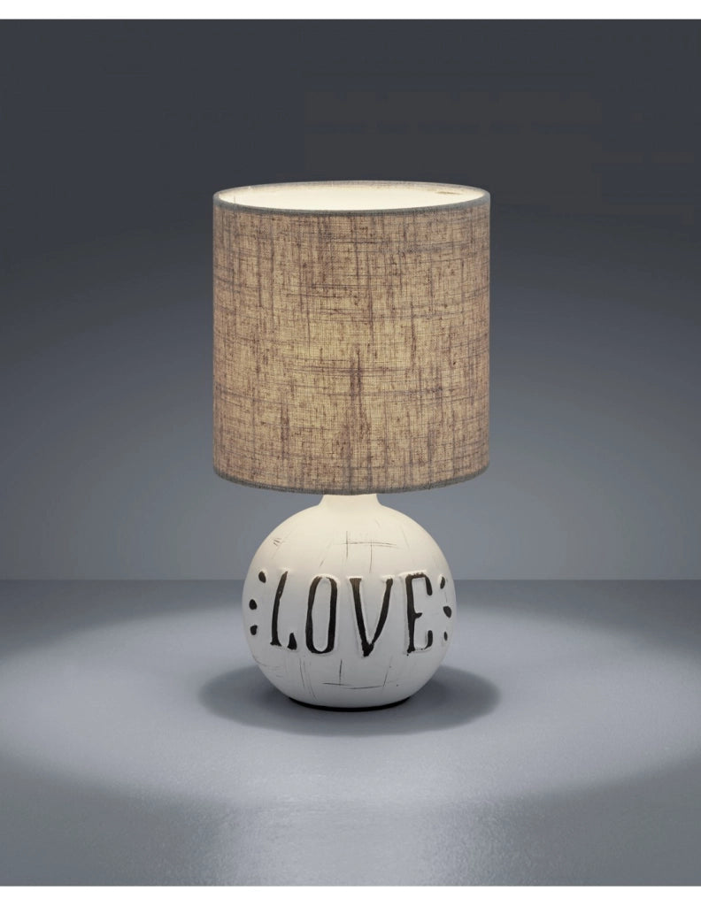 Lampada Da Tavolo Esna Ceramica "LOVE" E Paralume Cappuccino Ø16 cm Trio Lighting
