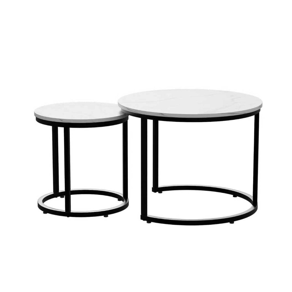 TAVOLO DA SALOTTO ROTONDO SET 2 PEZZI 60x60x45 cm Bianco Ferro e Truciolare