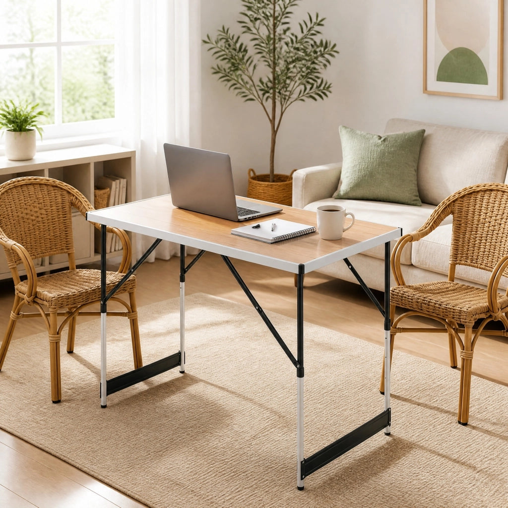 TAVOLO PIEGHEVOLE REGOLABILE 100x60 cm Alluminio e MDF Light Oak