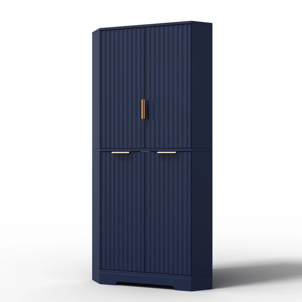 Armadio angolare in MDF blu con ripiani regolabili; 60 × 60 × 172 cm