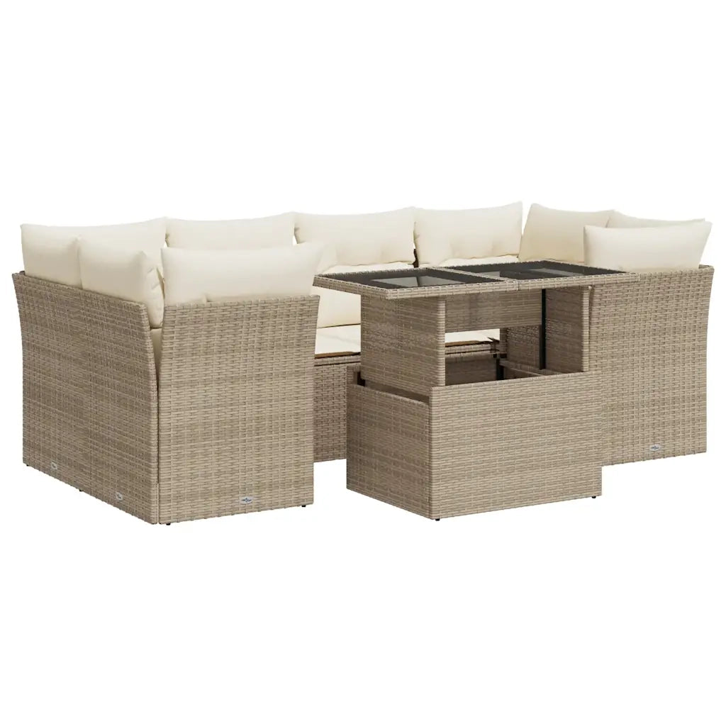 Set Divani da Giardino 7 pz con Cuscini Beige in Polyrattan 3326109