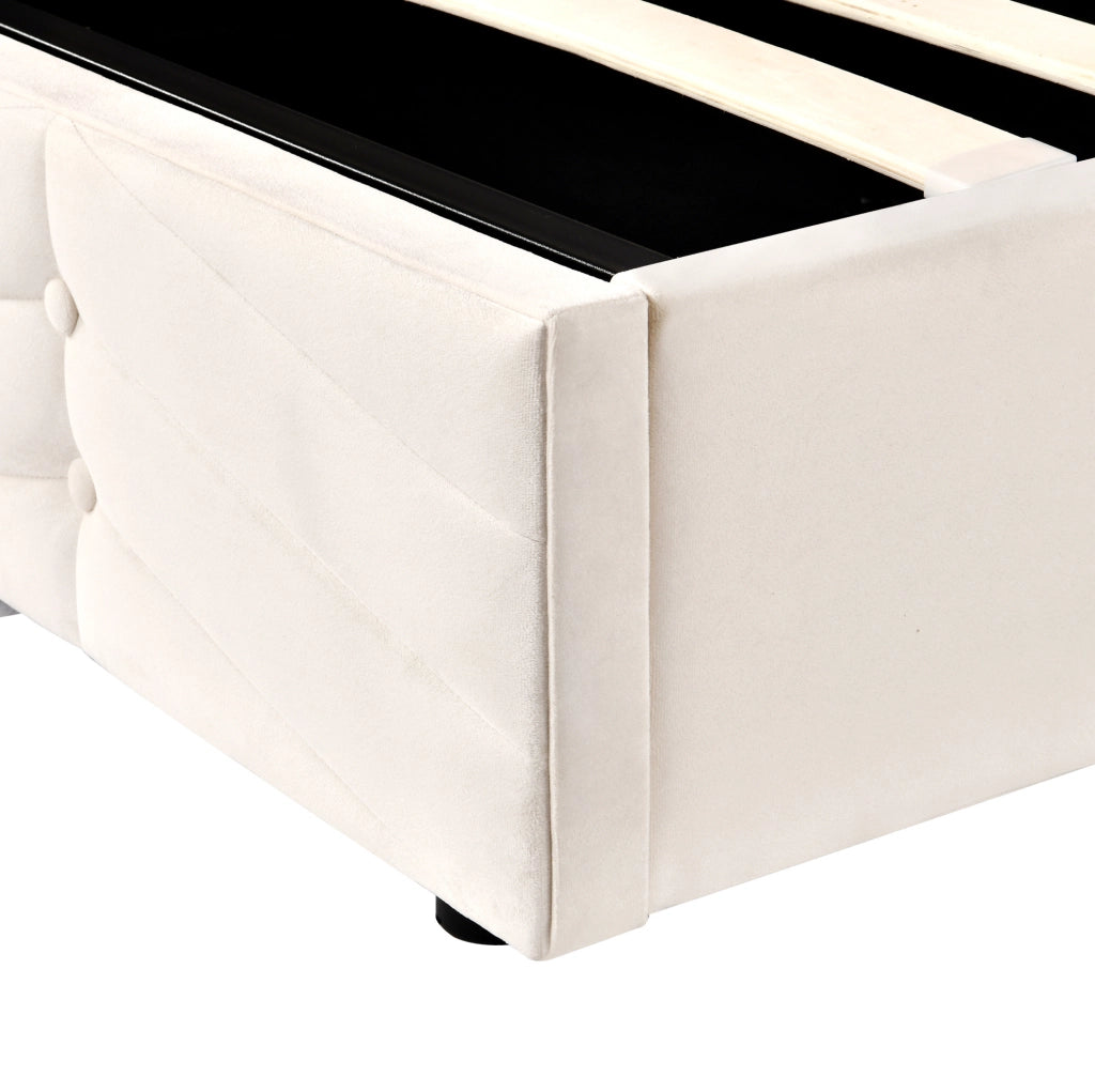Letto imbottito 140x190 con testiera regolabile; velluto beige