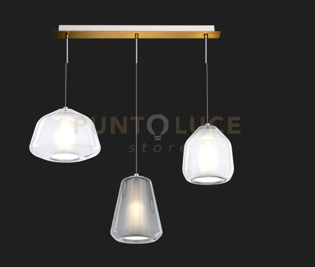 SOSPENSIONE OTTONE SAT. 3 LUCI RETTANGOLARE VETRI ALPHA TR + BETA TR + GAMMA FU 1176OS-S3 R ABG-TF