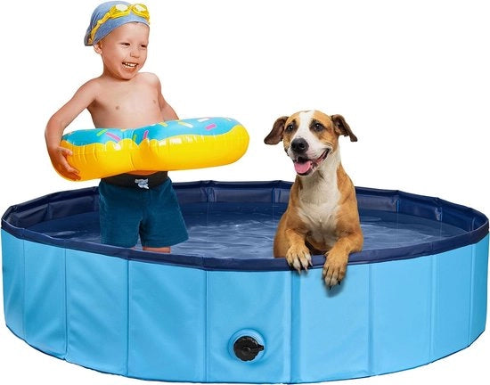Piscina per cani robusta, Piscina per cani con sponde, Piscina portatile con valvola di scarico, Piscina antiscivolo, Piscina per bambini con palline, Piscina per bambini con set di pulizia e riparazione, Piscina per cani, 80 x 30 cm (Azzurro)