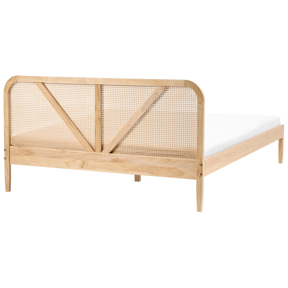 Letto matrimoniale con struttura in legno di pino e testiera in rattan marrone chiaro 160x200 cm in stile retrò