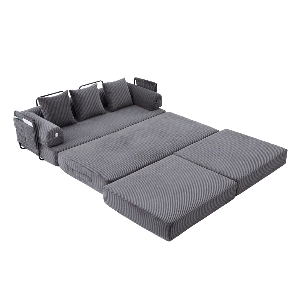 Divano Modulare con Poggiapiedi ¨C Xylo ¨C Tessuto Cord, Grigio Scuro, Cuscini, Braccioli