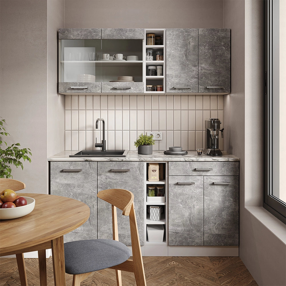 Vicco Cucina completa Cemento/Bianco 160 cm senza piano di lavoro