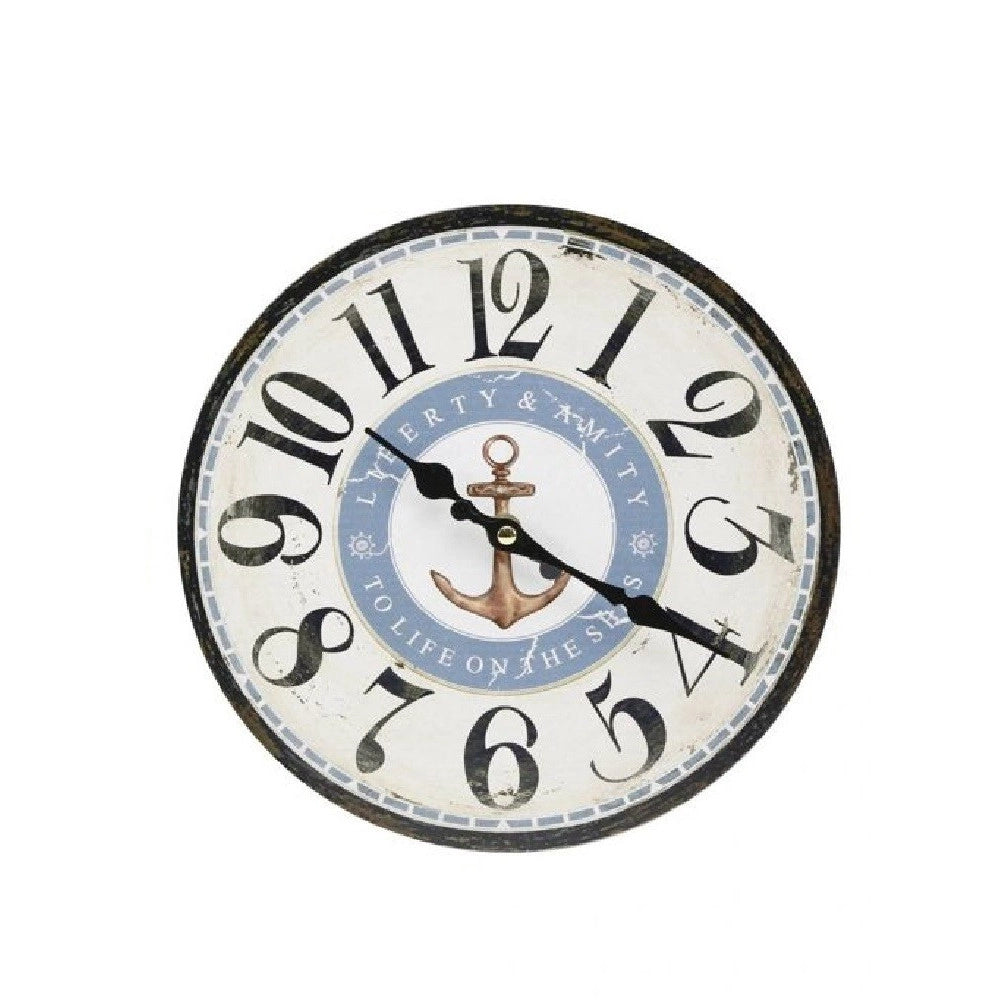 Trade Shop - Orologio Da Parete In Stile Vintage Tondo In Legno Analogico Casa Cucina 218707 -