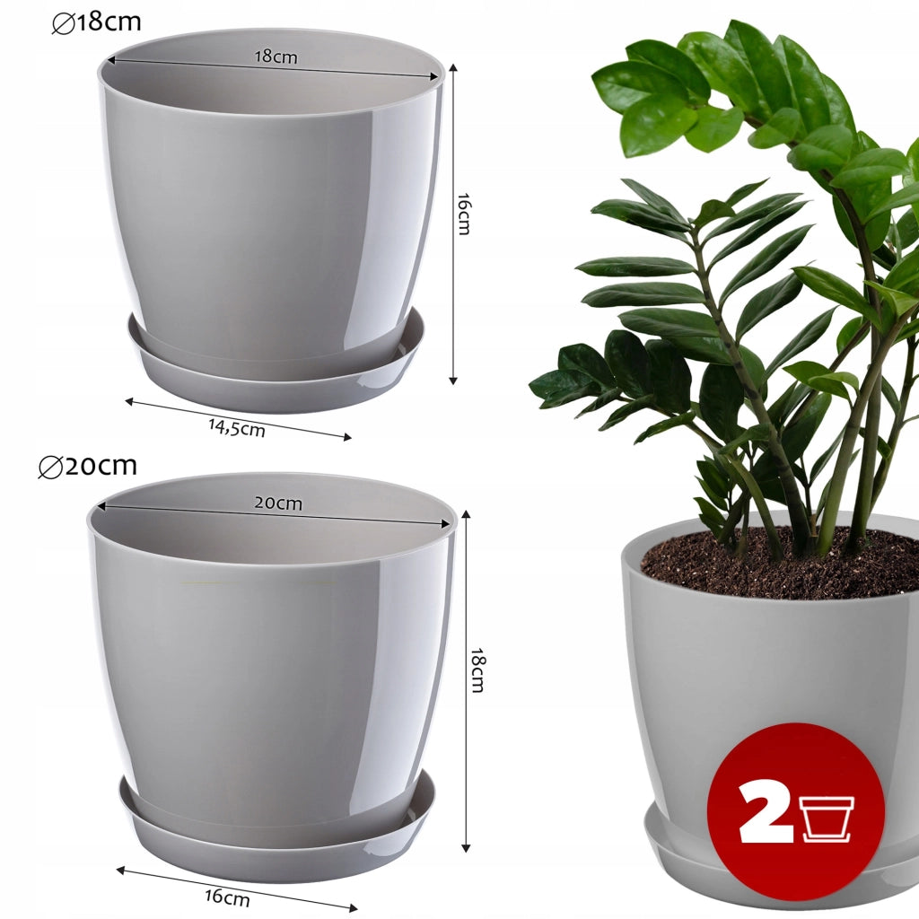Vaso da fiori KADAX, fioriera, coperchio, 18+20 cm, supporto per fiori, plastica grigia, 2 pezzi.