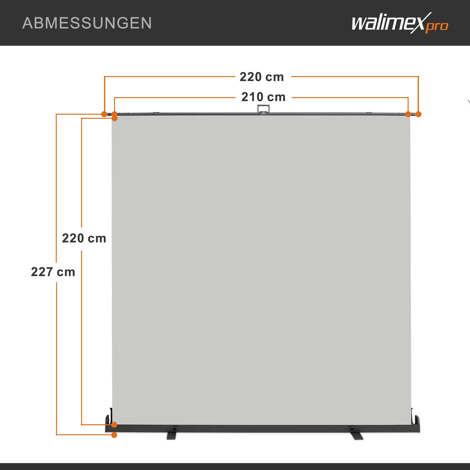 Fondale fotografico roll-up grigio 210x220, sfondo portatile con scatola di trasporto per fotoshooting, sistema autoportante, telo ingualcibile per studio fotografico