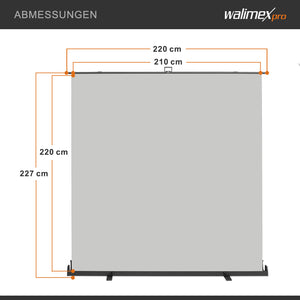 Fondale fotografico roll-up grigio 210x220, sfondo portatile con scatola di trasporto per fotoshooting, sistema autoportante, telo ingualcibile per studio fotografico