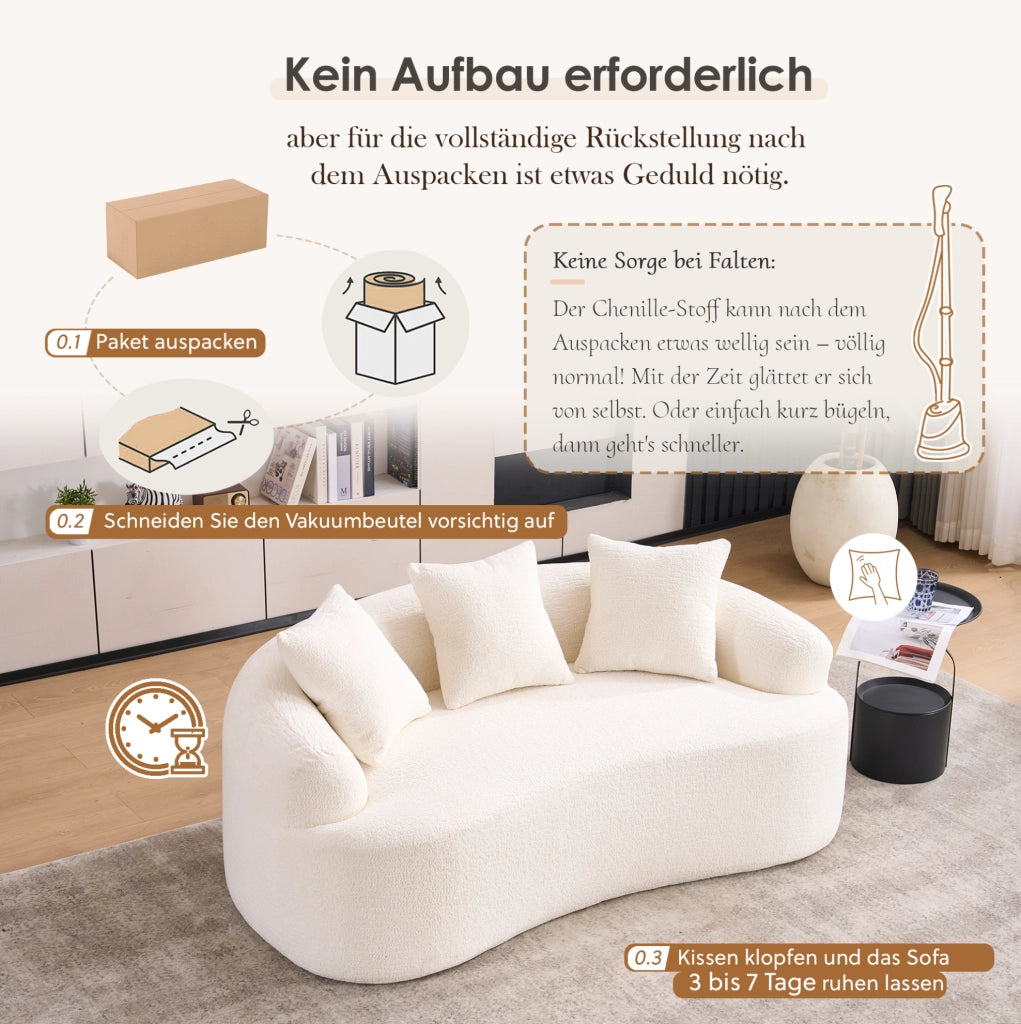 Divano a 2 posti in ciniglia con molle insacchettate e schiuma; bianco; 45 × 49 × 102 cm
