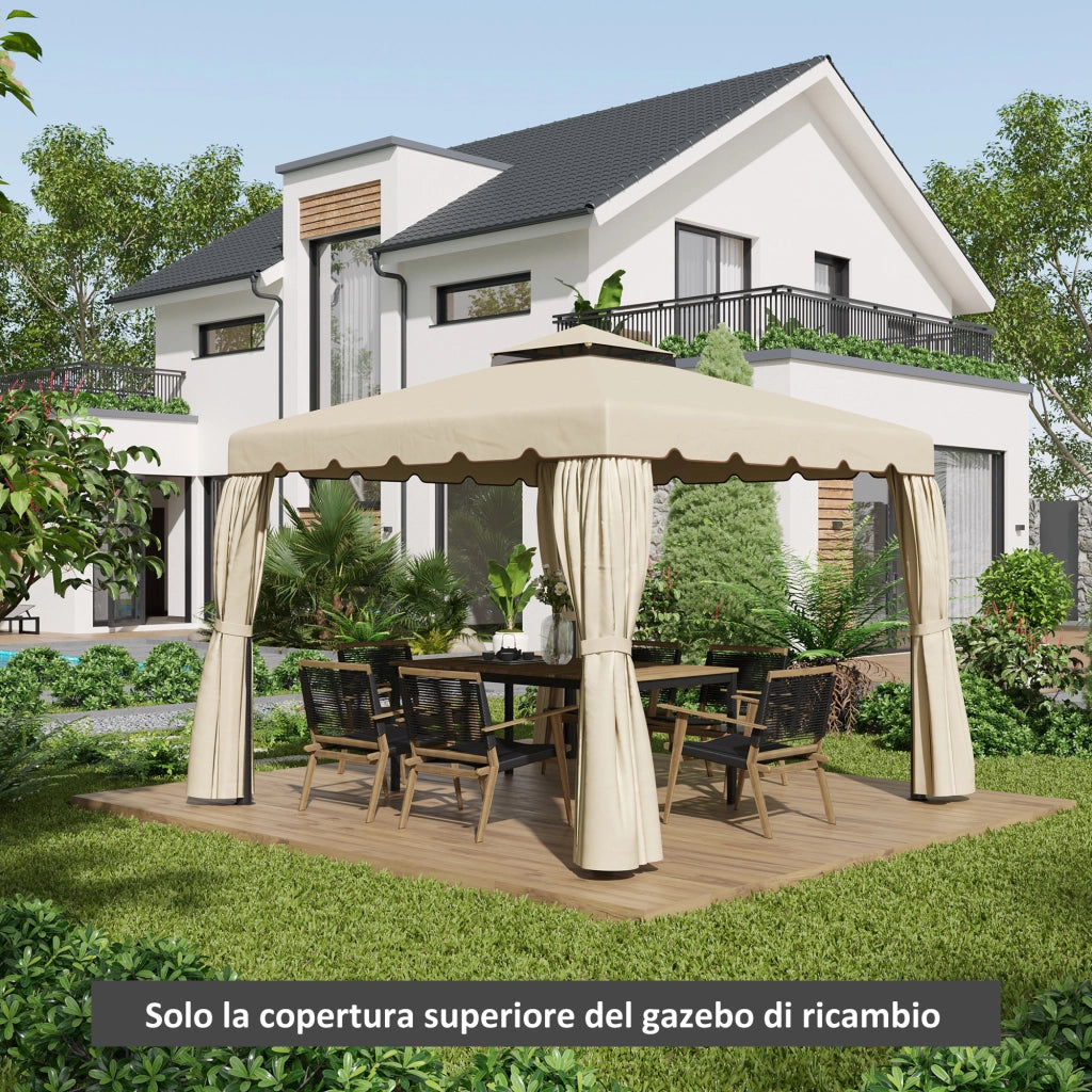 Tetto per Gazebo da Giardino 3x3m ¨C Zephmum ¨C 2 Livelli in Poliestere Beige