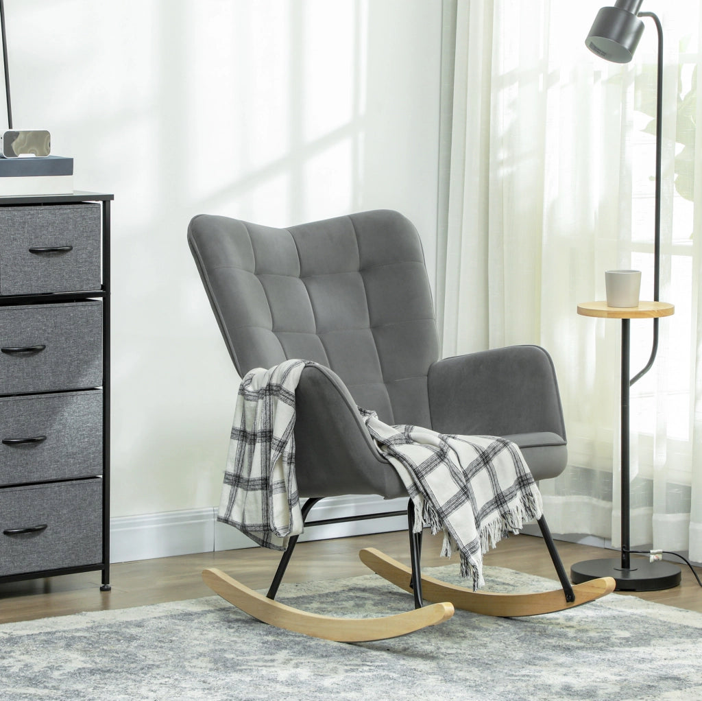 Poltrona a dondolo 98x71x101 cm con schienale trapuntato; poliestere; grigio scuro