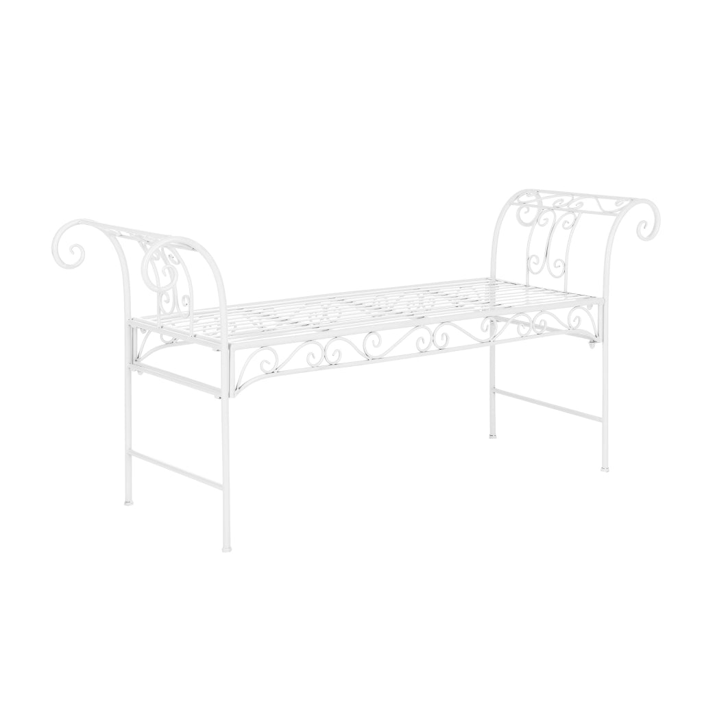 Panca da Giardino Cossila in Metallo con Braccioli Curvi 70 x 147 x 46 cm - Bianco [en.casa]