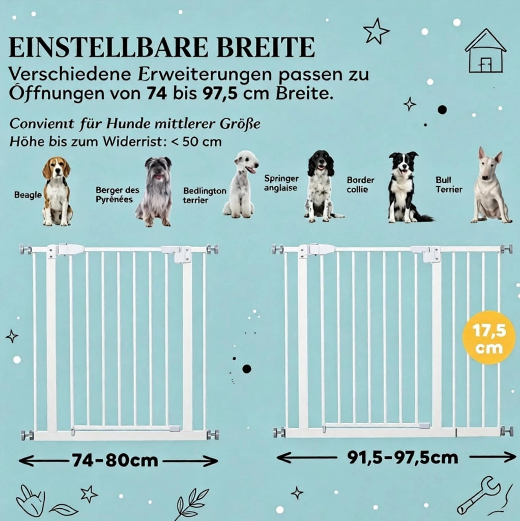 Cancello di Sicurezza Estensibile per Animali in Metallo e Plastica, Altezza 76,2 cm, Bianco