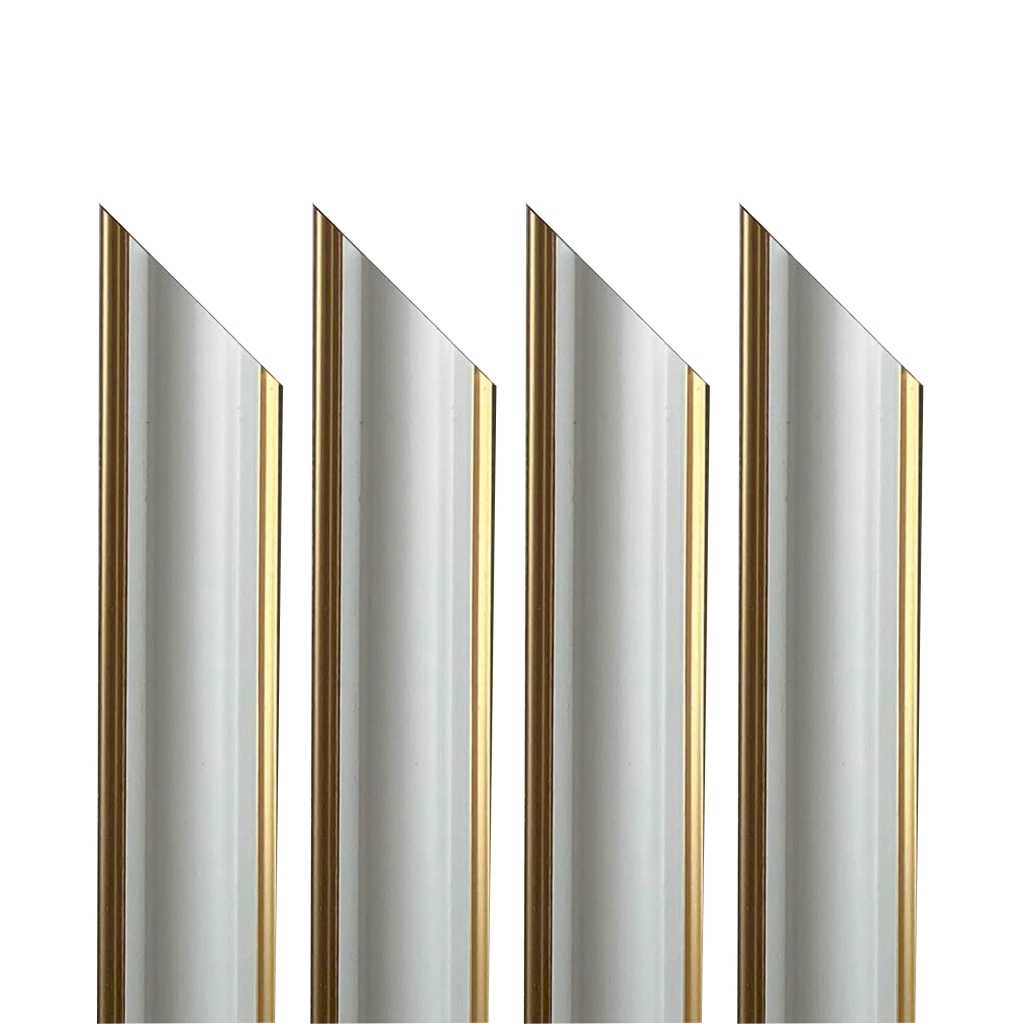 4 barre intere PRETAGLIATE AD ANGOLO per Bugna Boiserie in polimeri linea GOLD (doppio filo oro) ral 9010 varie dimensioni - 4 barre da 180cm