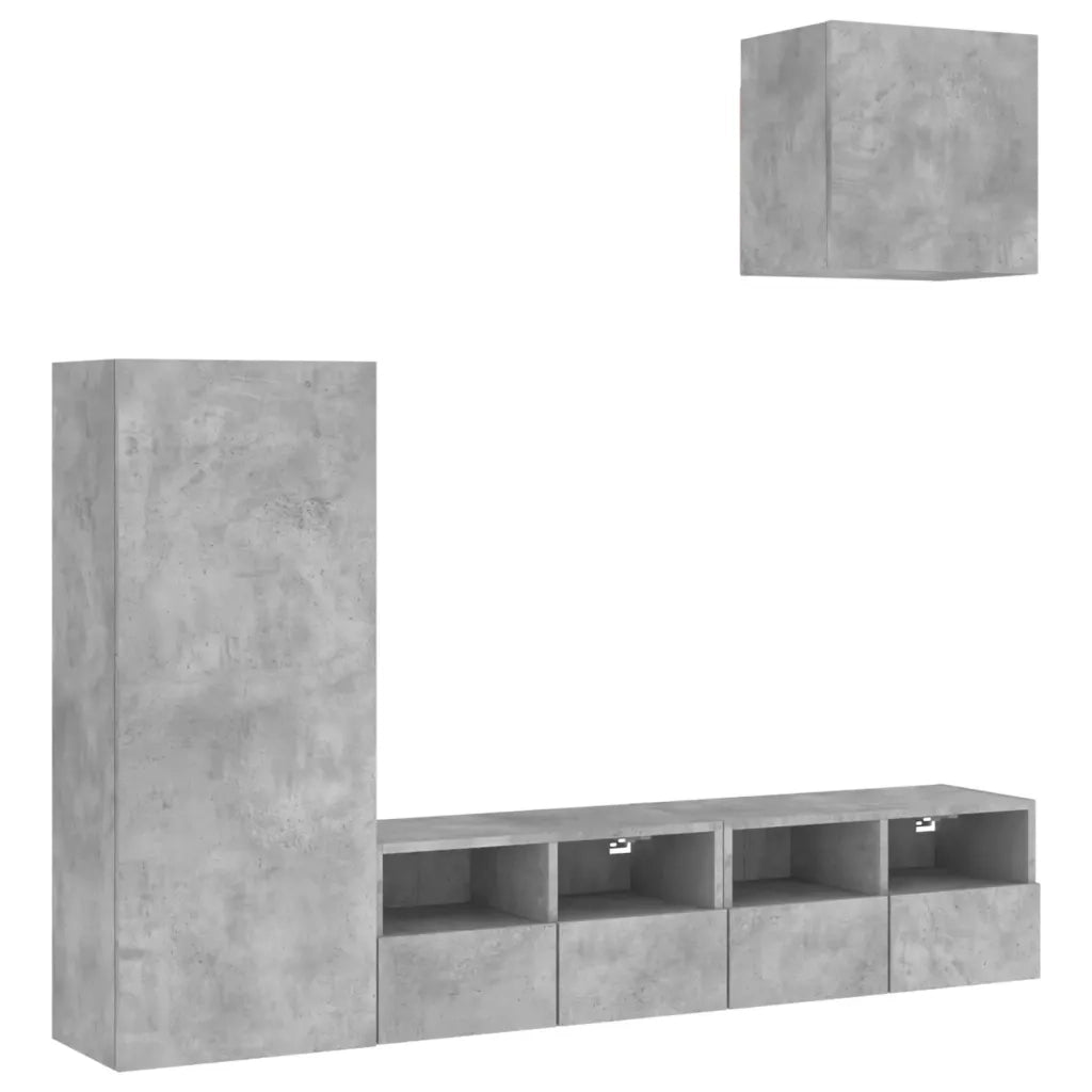Mobili TV a Muro con LED 4pz Grigio Cemento Legno Multistratocod mxl 110214