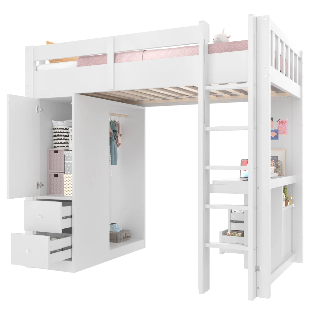 Letto a castello bianco con funzione scrivania sottostante 90x200 cm