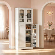 Credenza alta da cucina con ripiani regolabili e vetrina in acrilico, per cucina, bianca, 60 × 40 × 162 cm
