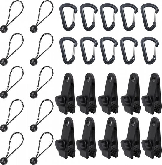 Set di clip per tenda - Clip per tenda - 30 pezzi - Campeggio - Clip per tenda - Anelli per tenda - Clip per tenda - Clip per tenda veloce - Clip di sicurezza per tenda - Cerniere per tende - per Tarpaulins, Campeggio, Caravan, Pic nic