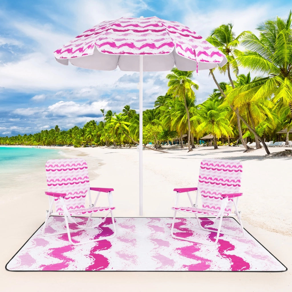 Parasole portatile per esterni con meccanismo di inclinazione borsa da trasporto-Set da spiaggia di 4 pezzi con ombrellone Rosa