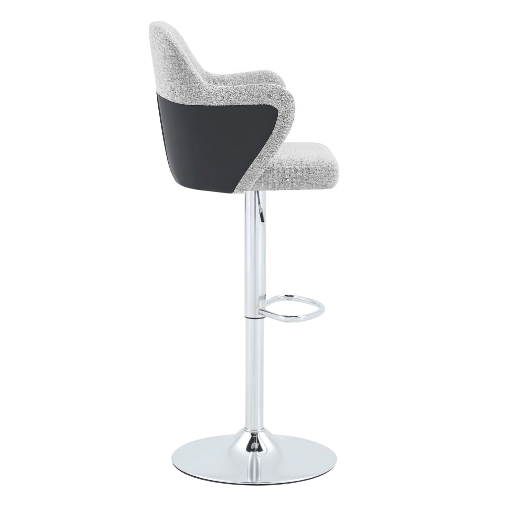 Sgabello da bar girevole e regolabile in altezza con braccioli e poggiapiedi in tessuto grigio chiaro 88 × 49 × 54,5 cm