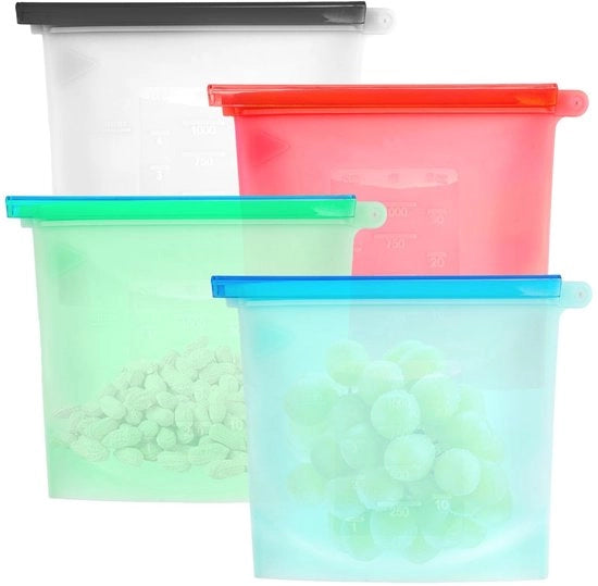 Zak di silicone riutilizzabile da 1 litro - Chiusura ermetica - Resistente al calore - Opbergruimte 23 x 17,5 cm - Resistenti all'acqua - Silenziose - Adatti alla lavatrice - Opbergzakken