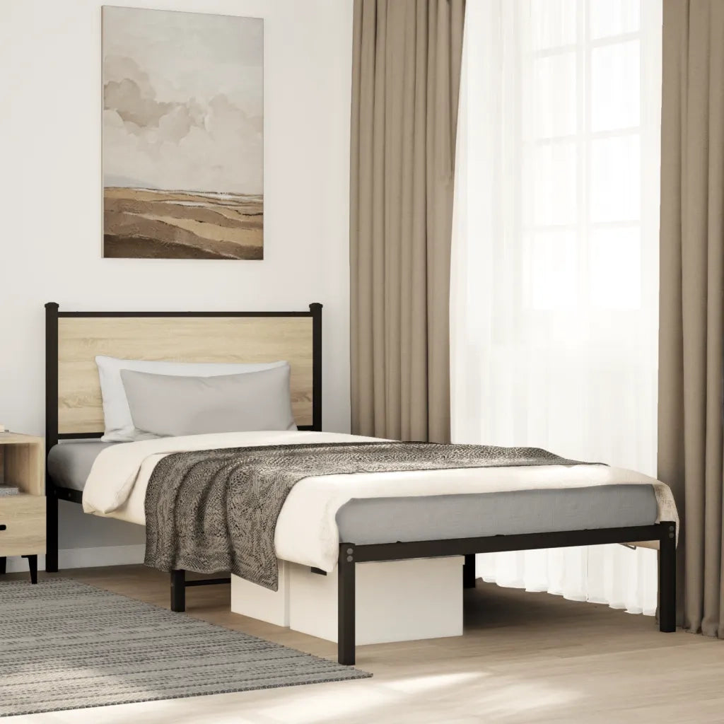 Letto singolo | Letto per adulti | Giroletto senza Materaso in Metallo Rovere Sonoma 107x203 cm