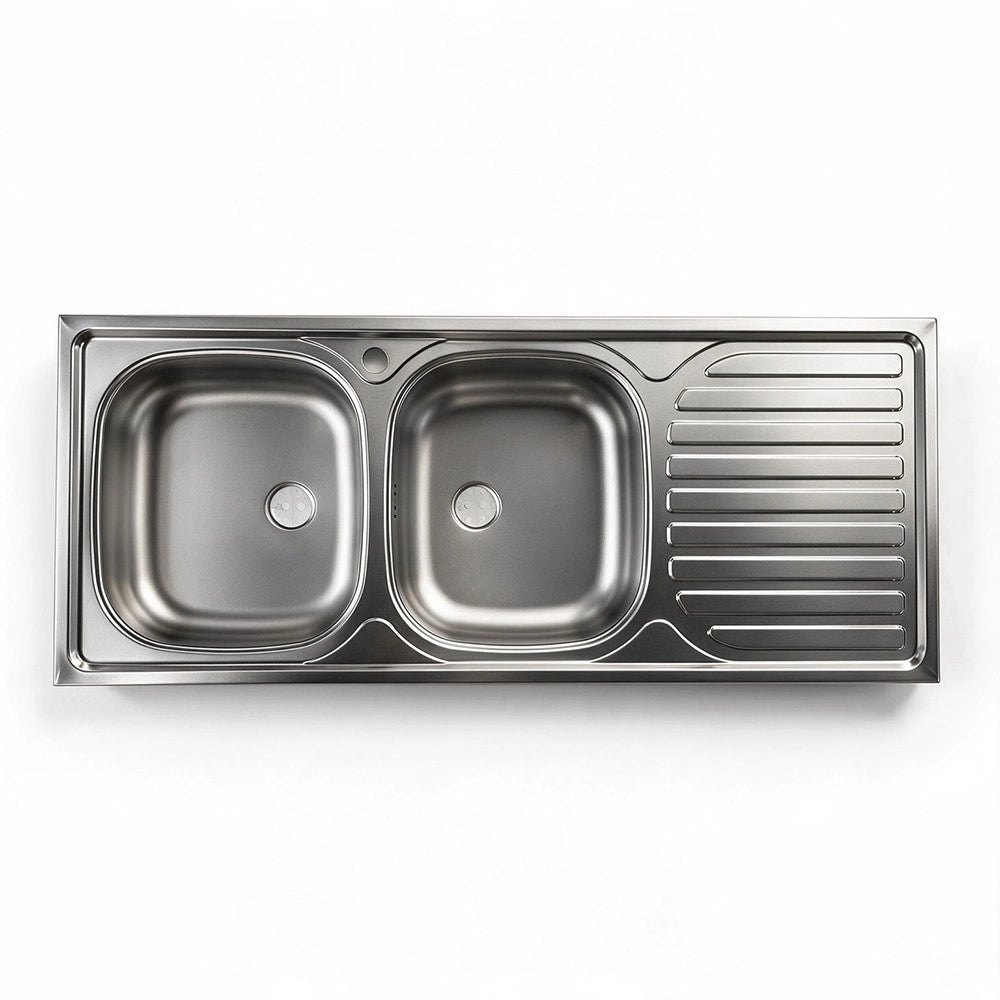 Lavello cucina acciaio appoggio 120x50 cm doppia vasca e gocciolatoio destro SA127DX