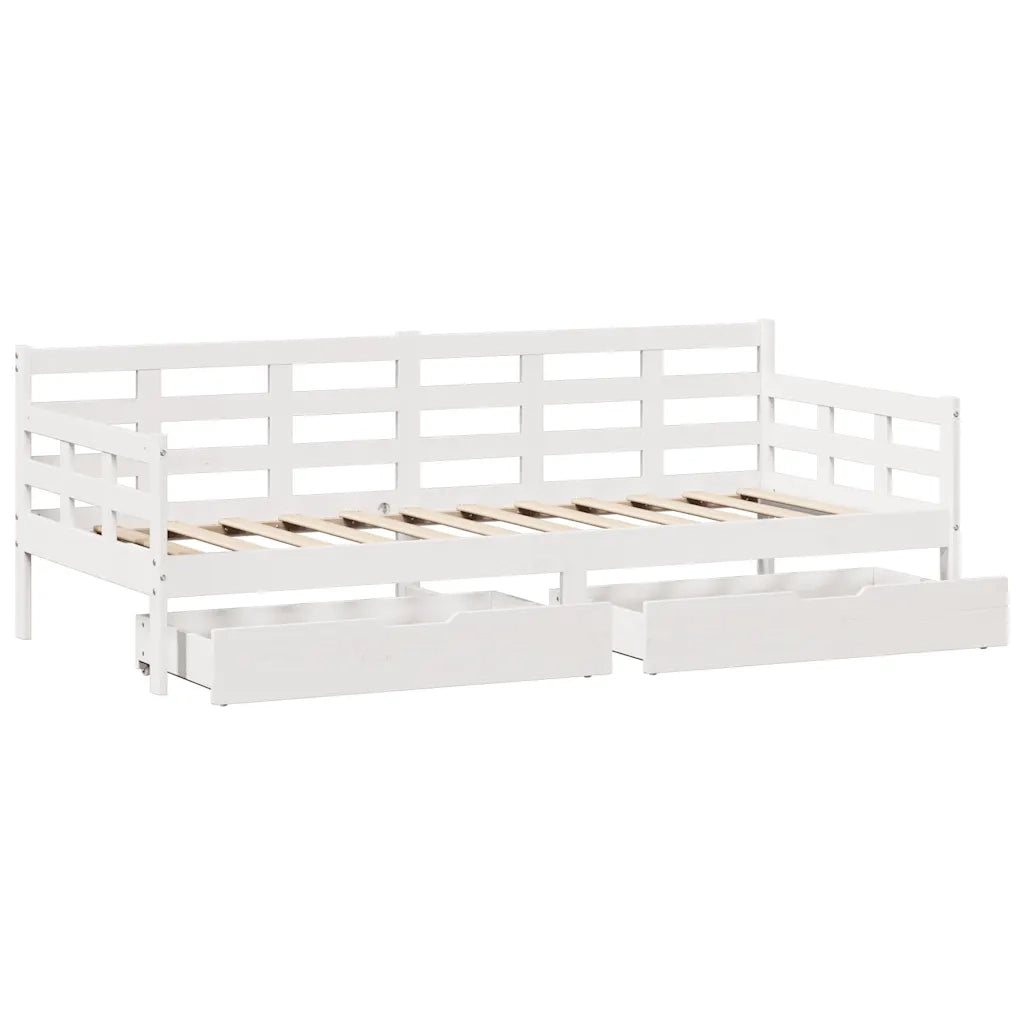 Dormeuse con Cassetti Bianca 80x200 cm Legno Massello di Pino