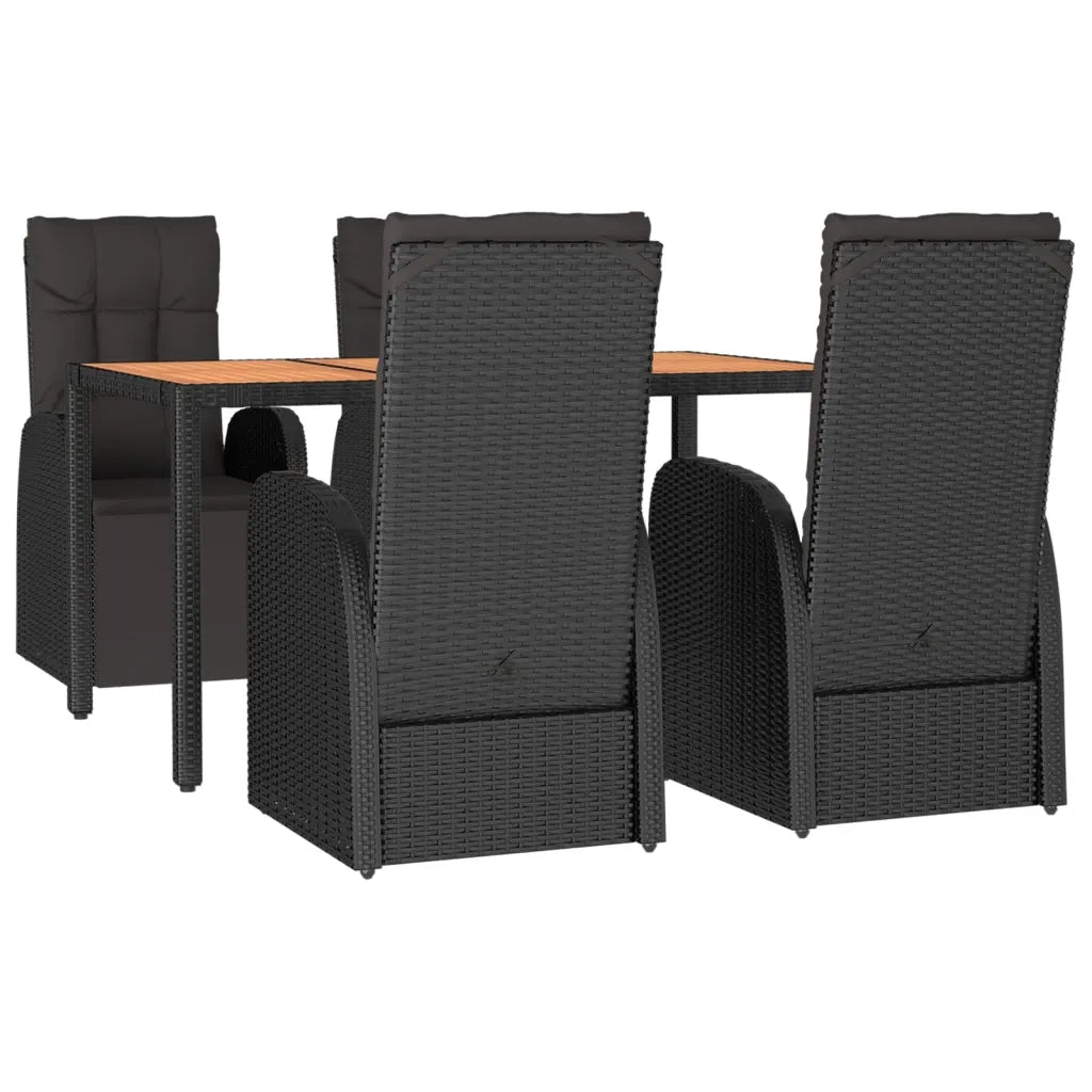 Set Pranzo Giardino 5pz Nero Polyrattan Legno Massello Acacia 3157608