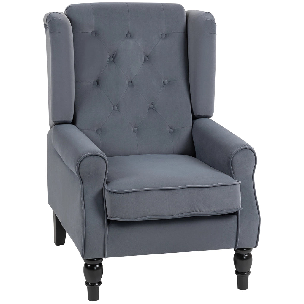 Poltrona con Orecchie ¨C Xylo ¨C Tessuto Grigio Imbottita con Cuscino Removibile 74x86x102